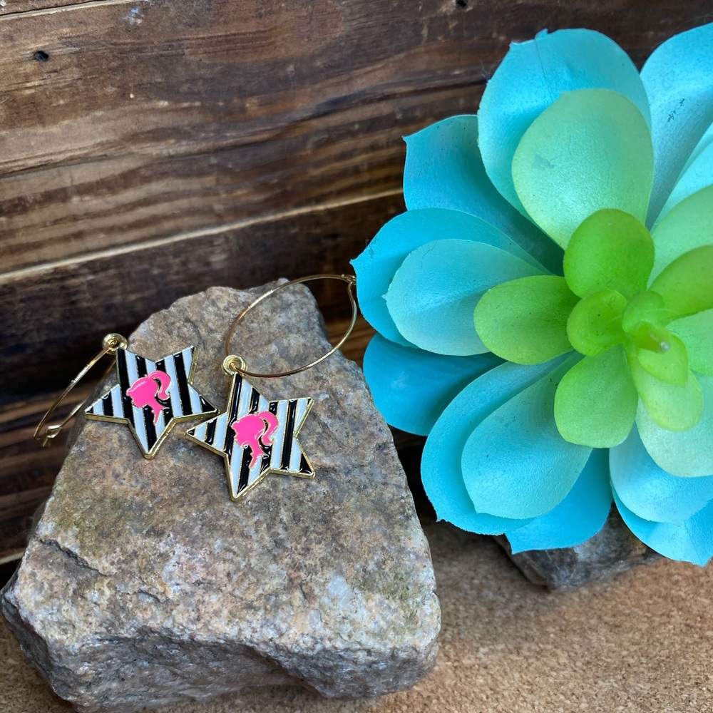 Handmade Barbie Stripped Star Earrings